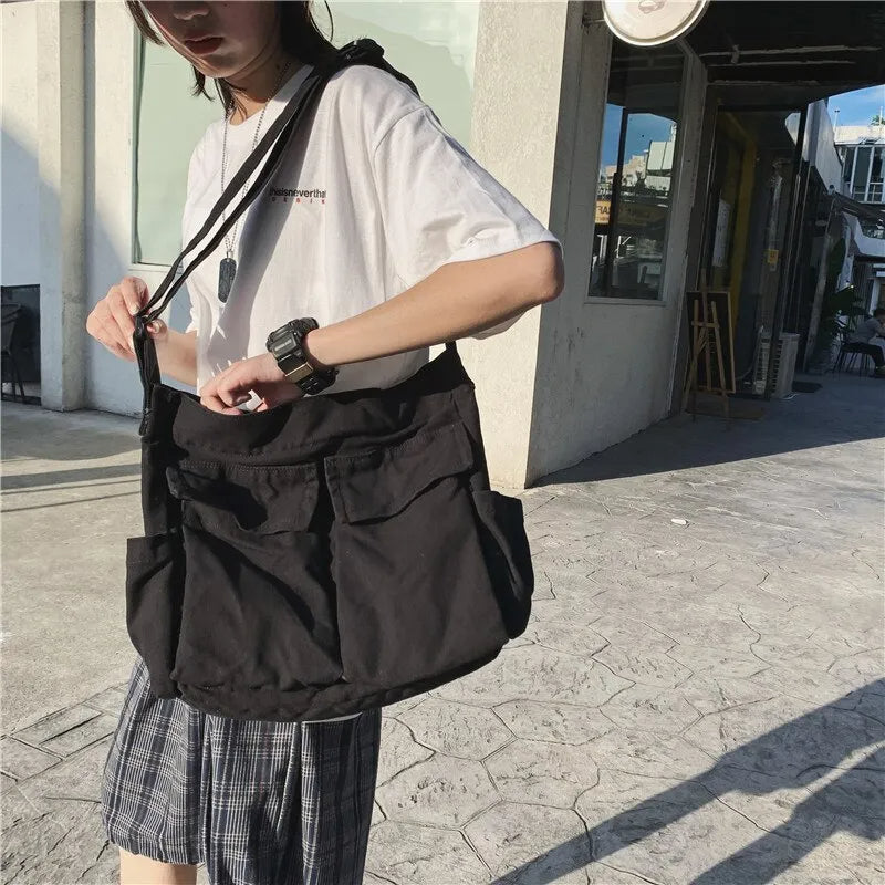 Student Shoulder Tote Bag Large-Capacity Canvas School Teenager Crossbody Travel Bag-Keep Melbourne Marvellous Official Store
