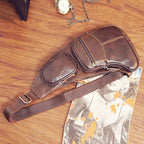 Men's Cross Body Shoulder Sling Backpack Chest Bag Pouch Genuine Leather