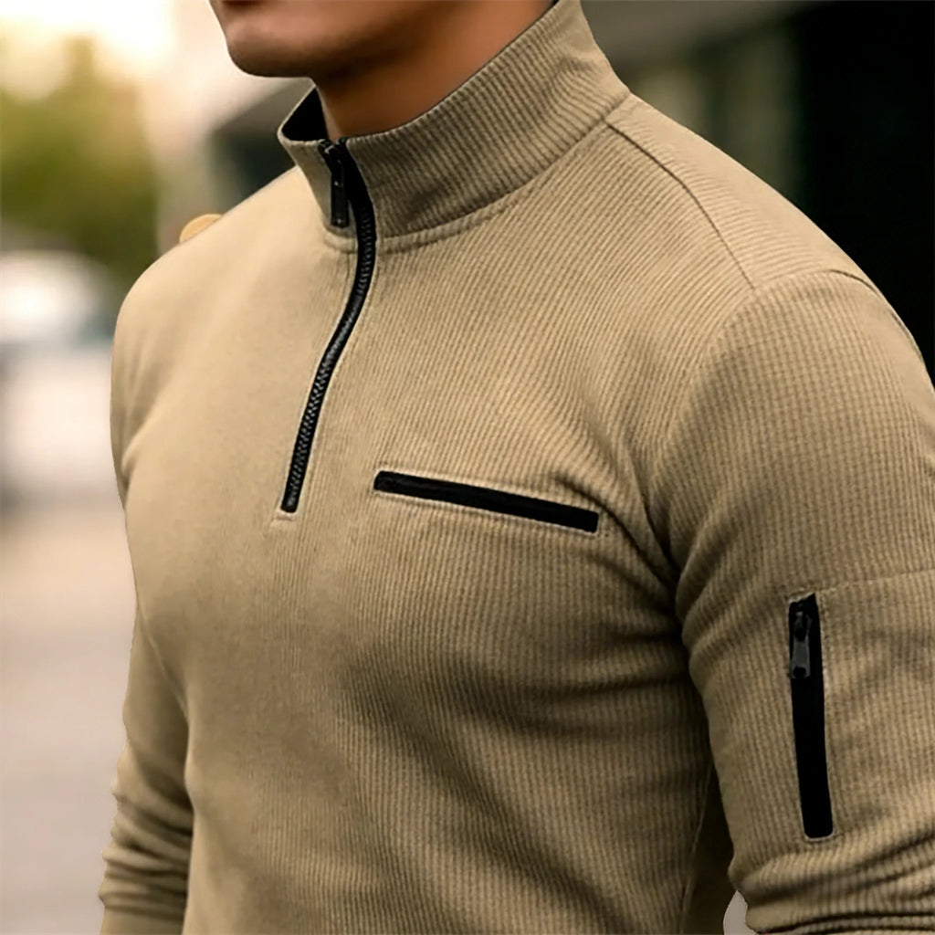Quarter-Zip Pullover With Zipper Arm Long-Sleeve Polo Shirt