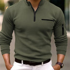 Quarter-Zip Pullover With Zipper Arm Long-Sleeve Polo Shirt