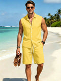 Summer Men's Two Piece Shirt Shorts Outfit Set