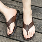 Men's Thongs Flip Flops High Quality Genuine Leather Summer Beach Sandals