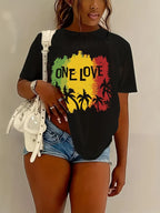 One Love Sunset Palm Tree T-shirt - Reggae Graphic