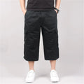Long Cargo Shorts Men's Capri Pants Below Knee Elastic Waist Plus Sizes