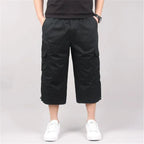 Summer Cargo Shorts Men's Capri Pants Below Knee Elastic Waist Plus Size