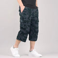 Long Cargo Shorts Men's Capri Pants Below Knee Elastic Waist Plus Sizes