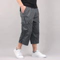 Long Cargo Shorts Men's Capri Pants Below Knee Elastic Waist Plus Sizes