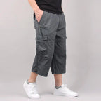 Summer Cargo Shorts Men's Capri Pants Below Knee Elastic Waist Plus Size