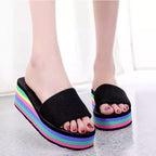 Rainbow THongs Platform Slides Height Sandals Flip Flops Women's