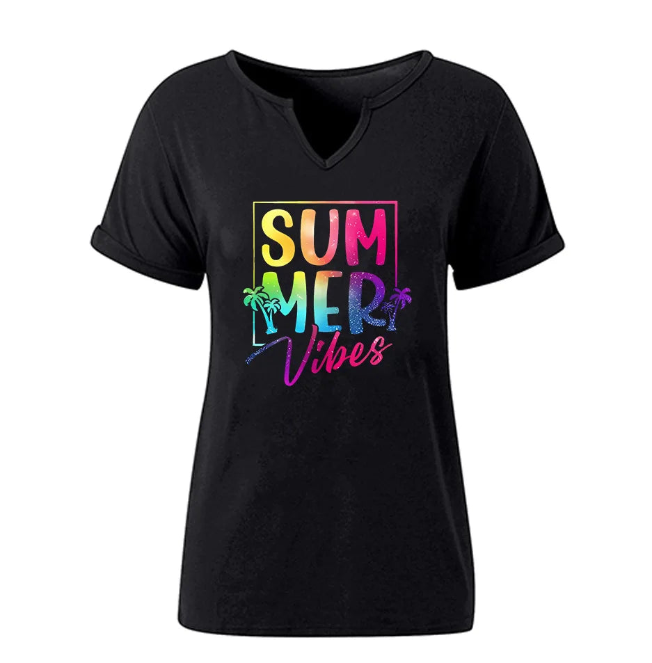 Summer Vibes V-neck T-shirt Positive Motivation Women's Top