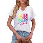 Summer Vibes V-neck T-shirt Positive Motivation Women's Top
