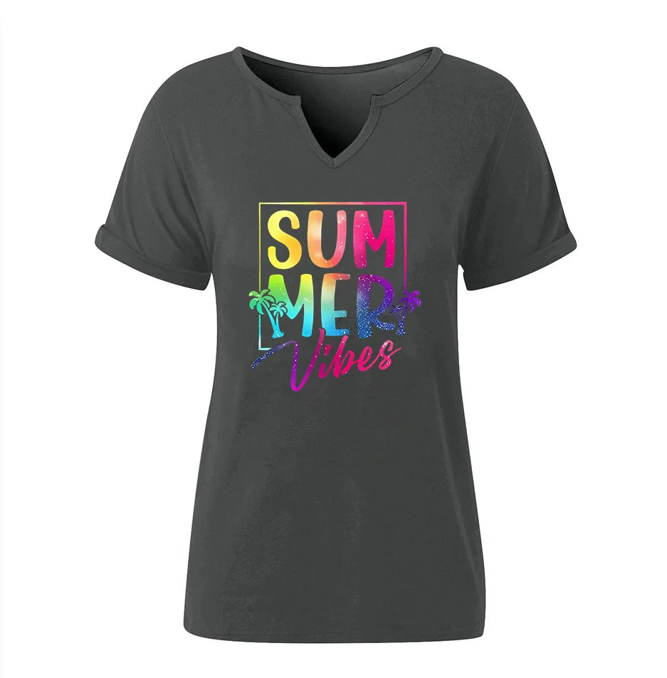 Summer Vibes V-neck T-shirt Positive Motivation Women's Top