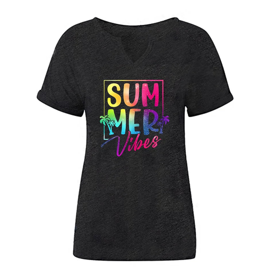 Summer Vibes V-neck T-shirt Positive Motivation Women's Top