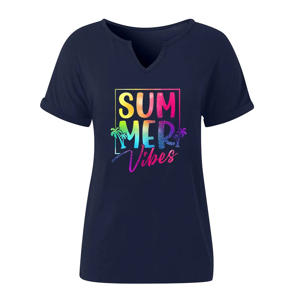 Summer Vibes V-neck T-shirt Positive Motivation Women's Top