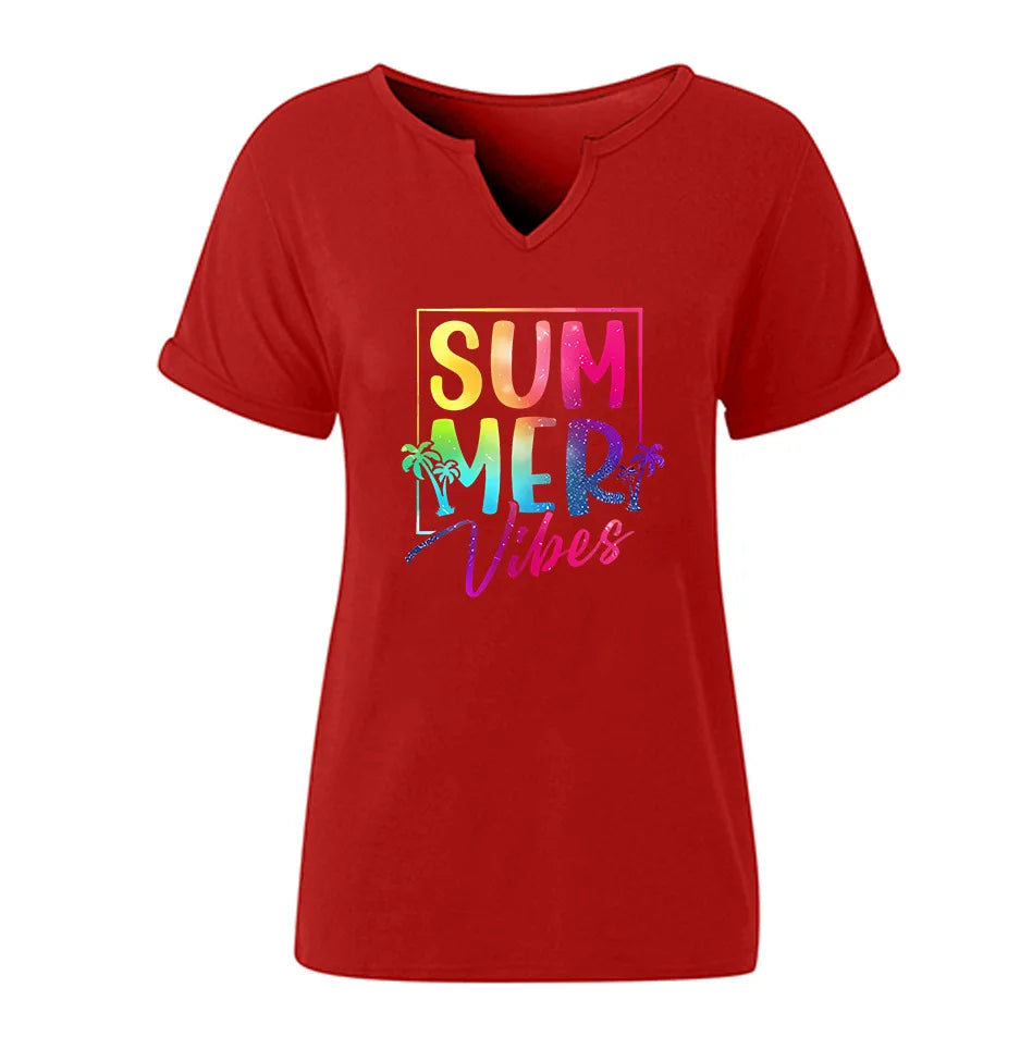 Summer Vibes V-neck T-shirt Positive Motivation Women's Top