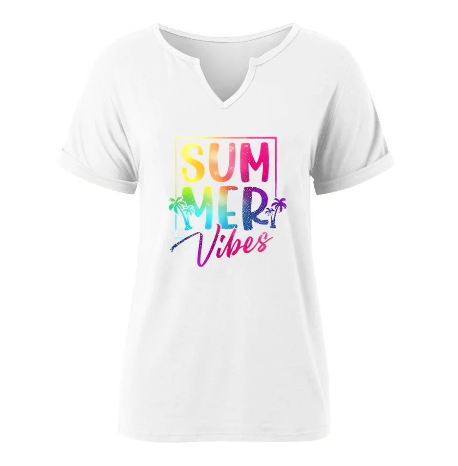 Summer Vibes V-neck T-shirt Positive Motivation Women's Top