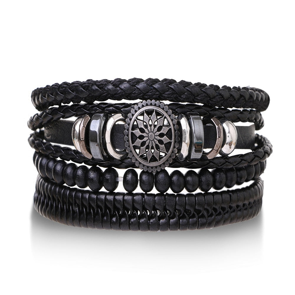 Stacked Bracelet Bangle Chunky Leather
