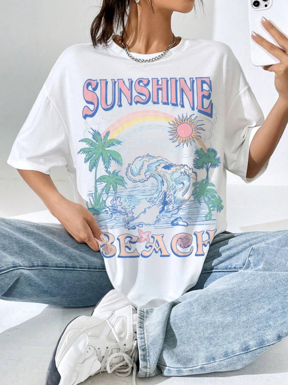 Sunshine Beach Summer Waves Cotton T-shirt Women's