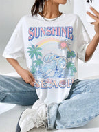 Sunshine Beach Summer Waves Cotton T-shirt Women's
