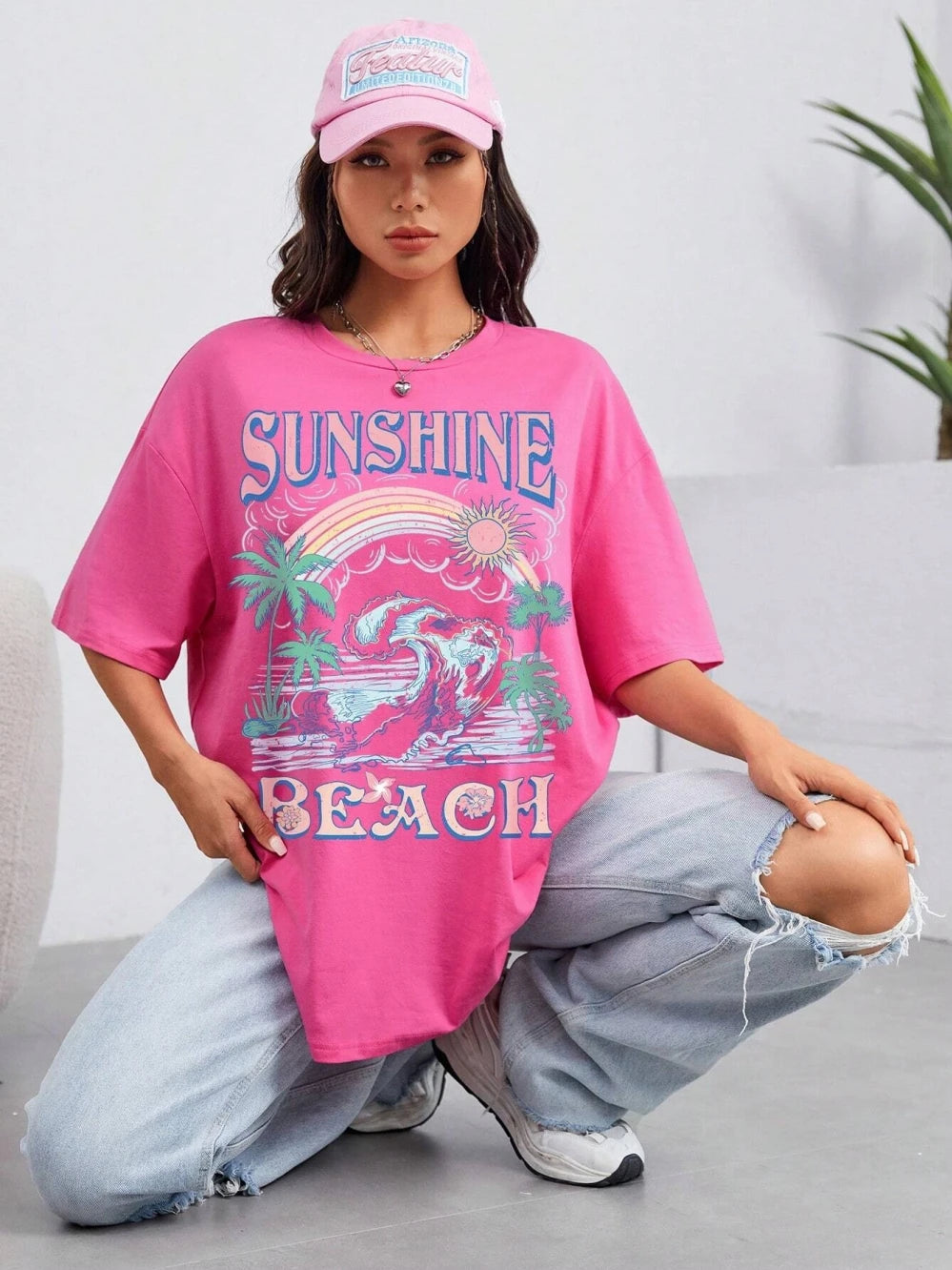 Sunshine Beach Summer Waves Cotton T-shirt Women's