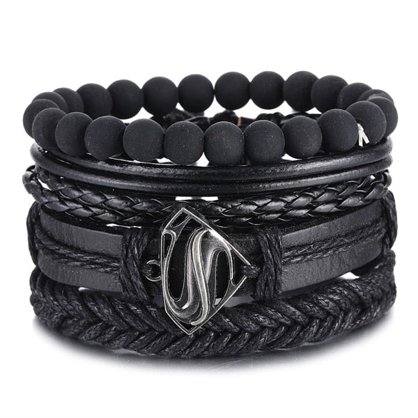 Stacked Bracelet Bangle Chunky Leather