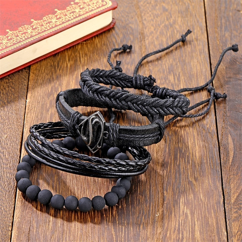 Stacked Bracelet Bangle Chunky Leather