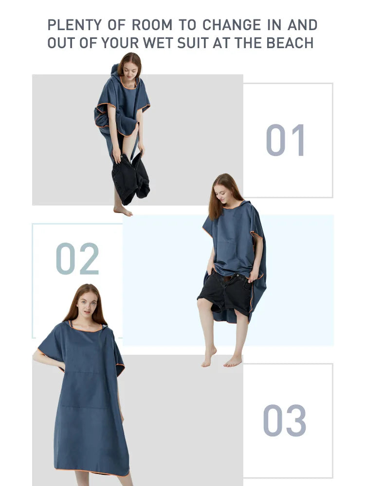 Surf Poncho Quick-Dry Towel Hoodie Microfiber Beach Changing Robe