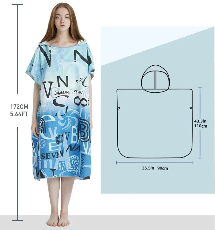 Surf Poncho Quick-Dry Towel Hoodie Microfiber Beach Changing Robe