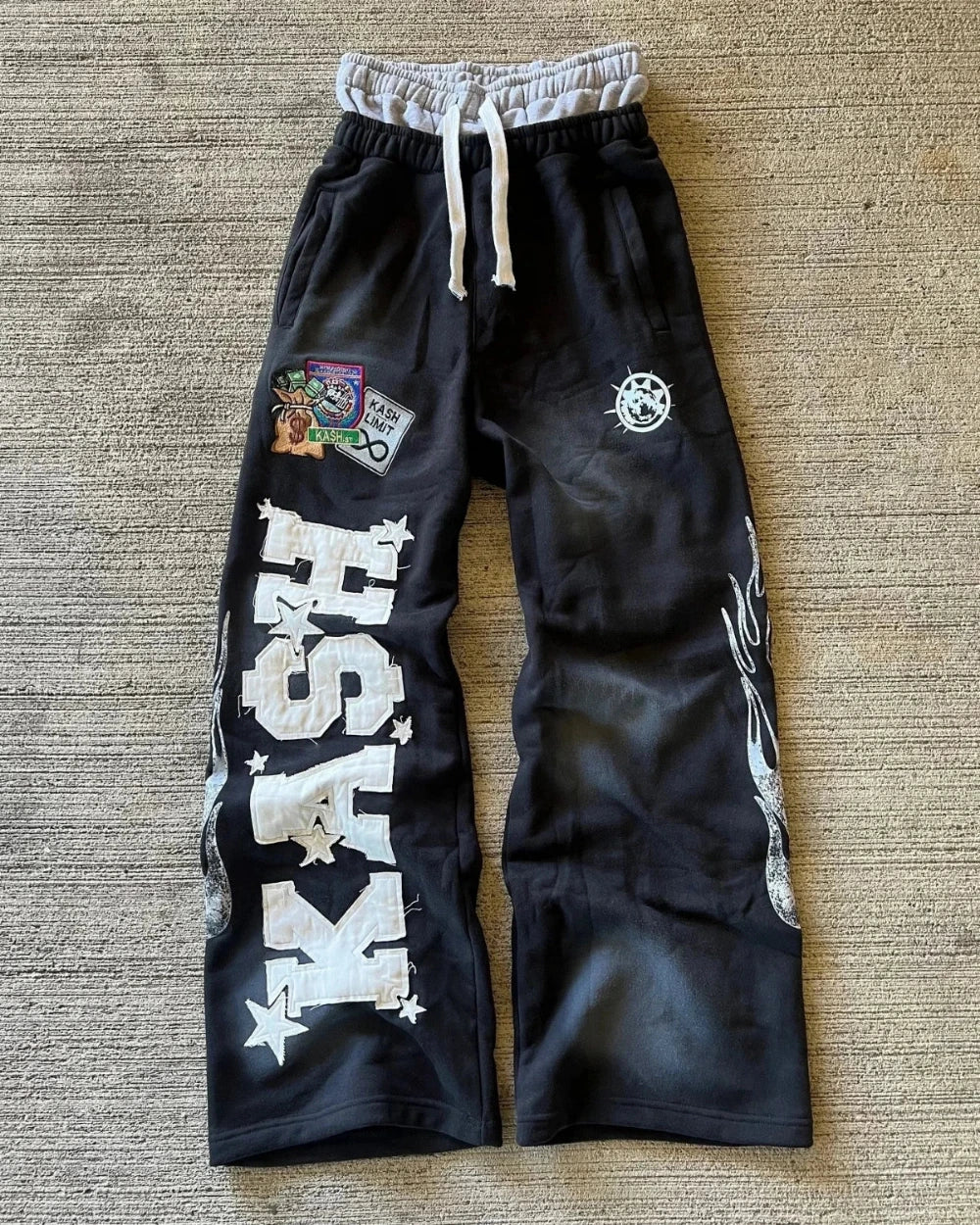 Sweatpants Double Layer Waist Baggy Barrel Y2K Pants Gothic KASH Patch