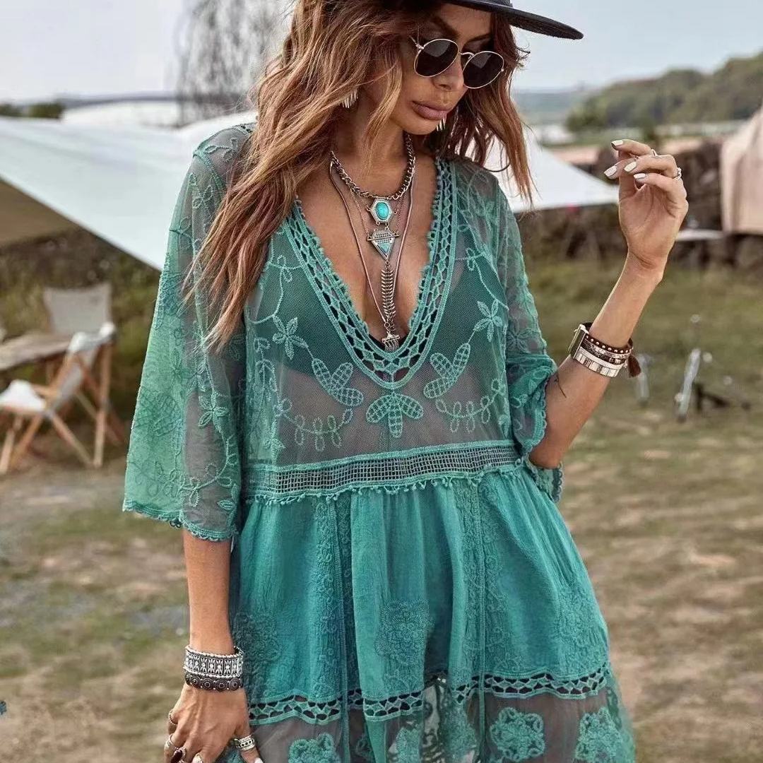 Swimwear Cover Up Bikini Resort Dress Summer Beach Tunic Sundress