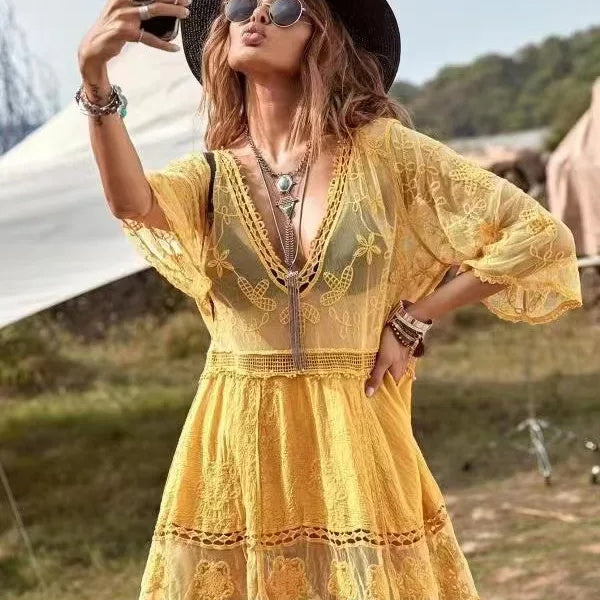 Swimwear Cover Up Bikini Resort Dress Summer Beach Tunic Sundress