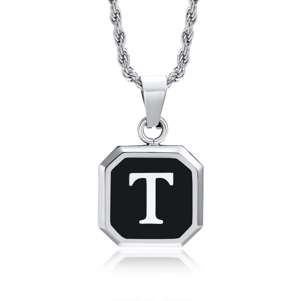 Name Initial Personalised Necklace A-Z Square Stainless Steel Pendant