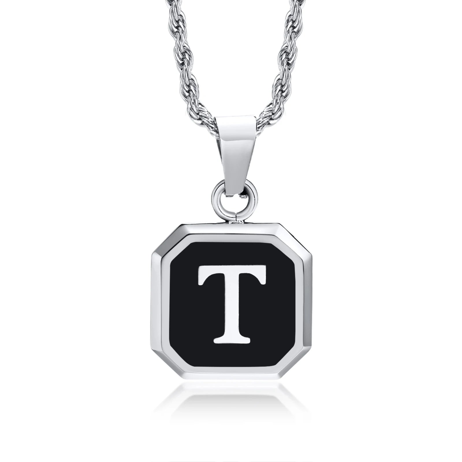 Name Initial Personalised Necklace A-Z Square Stainless Steel Pendant