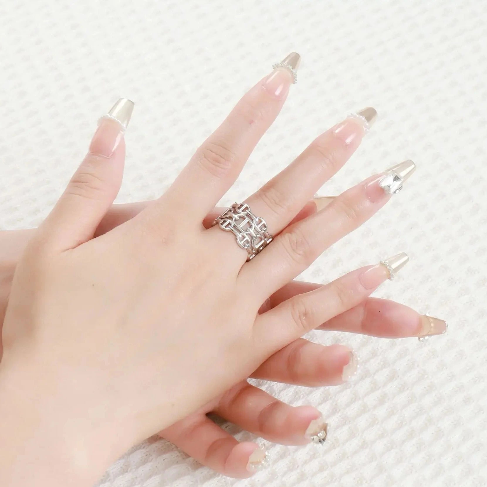 Three Chain Ring Open Adjustable Chrome Titanium Steel