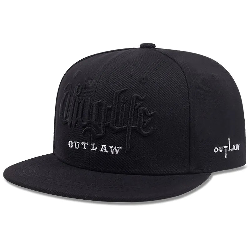 Black cap with 'Thug Life Outlaw' branding on a white background