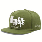 Green cap with 'Thug Life Outlaw' branding on a white background