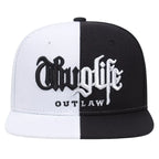 Black and white cap with Thug Life outlaw text on a white background