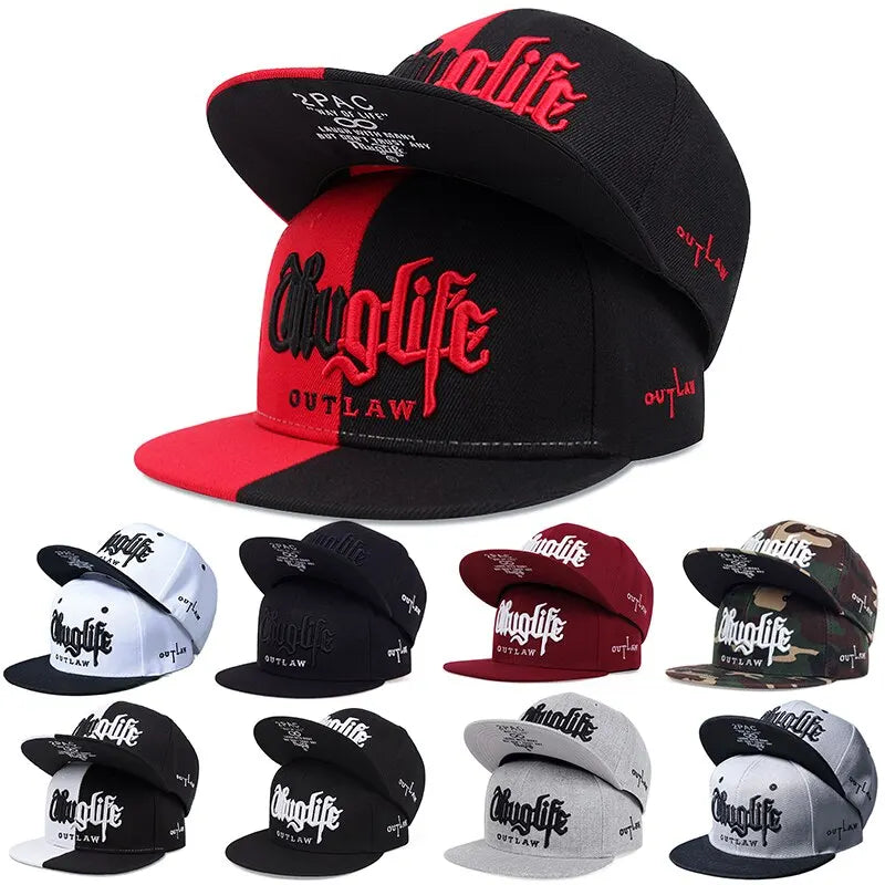 Collection of 'Outlaw' branded caps in various colors on a white background