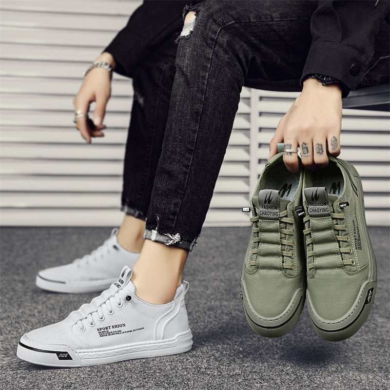 Comfort Slip On Ice Silk Canvas Sneakers With Elastic Laces