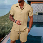 Men Casual Short Sleeve Shirt & Shorts 2pcs Combo Set Summer