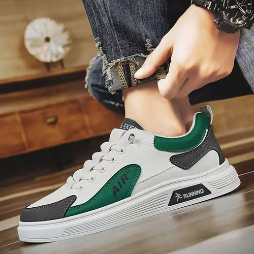 AIR Leather Slip On Sneakers Comfort Runners With Elastic Laces