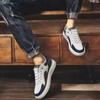 AIR Leather Slip-On Sneakers Leather Low-Cut Casual Runners Elastic Laces