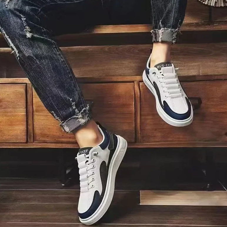 AIR Leather Slip-On Sneakers Leather Low-Cut Casual Runners Elastic Laces