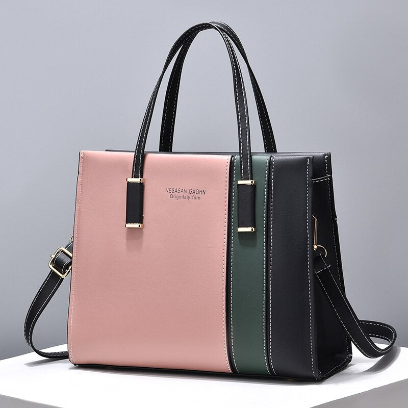 Tote Work Office Handbag Patchwork Design With Shoulder Strap