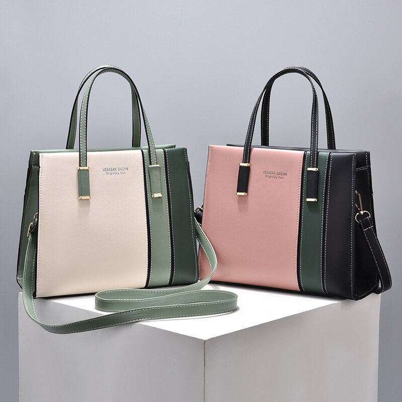 Tote Work Office Handbag Patchwork Design With Shoulder Strap