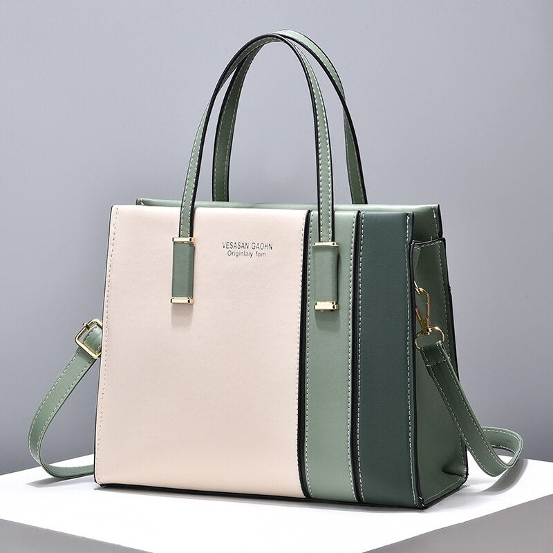 Tote Work Office Handbag Patchwork Design With Shoulder Strap