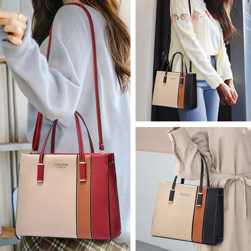 Tote Work Office Handbag Patchwork Design With Shoulder Strap