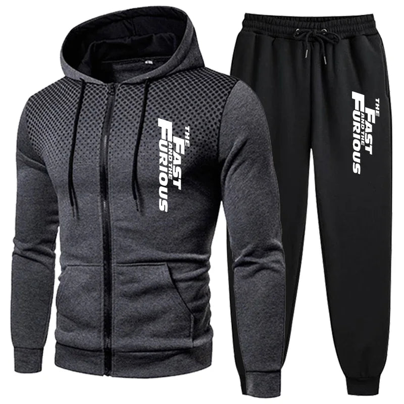 Gym Tracksuit 2pcs Set Fast Furious Hoodie Sweats Workout Outfit