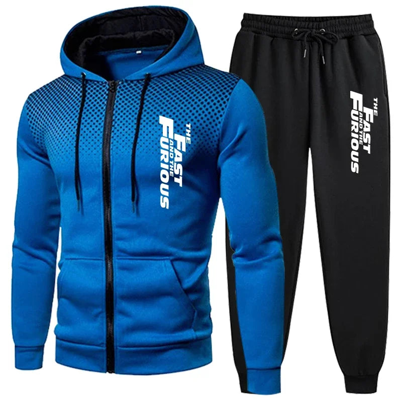 Gym Tracksuit 2pcs Set Fast Furious Hoodie Sweats Workout Outfit