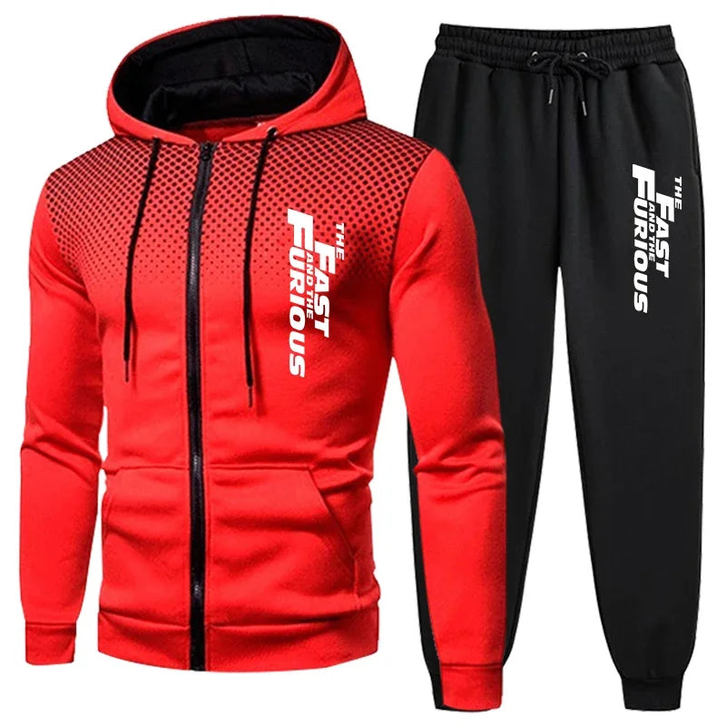 Gym Tracksuit 2pcs Set Fast Furious Hoodie Sweats Workout Outfit